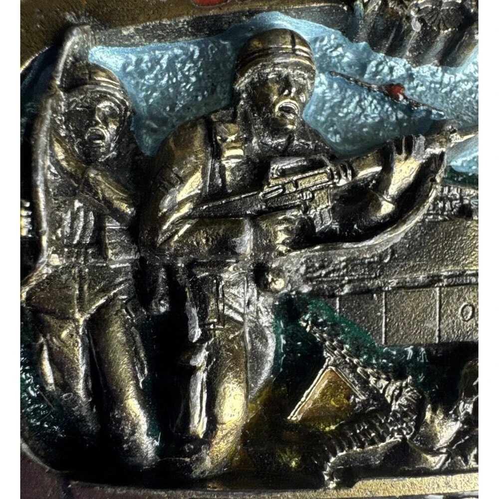 Vintage 1983 US Army Firepower Brass Belt Buckle Great American Co Serial H1071